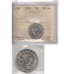 1928 Canada 5-cent ICCS Certified MS60