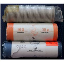 Rolls; 2006P 5ct, 2005P veteran 25ct & 1992 Newfoundland 25ct.  All in original wrappers, some with 