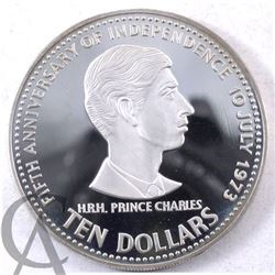 1978 Commonwealth of the Bahamas $10 Silver Proof Coin. Commemorating the 5th Anniversary of indepen