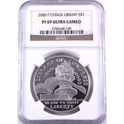 2000-P United States Library of Congress Commemorative Silver Dollar NGC Certified PF-69 Ultra Cameo