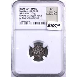 60-58 BC Indo-Scythians Spalirises AR Drachm NGC Certified Extra Fine