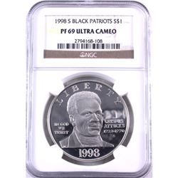 1998-S United States Black Patriots Commemorative Silver Dollar NGC Certified PF-69 Ultra Cameo.