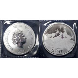 2015 New Zealand (Niue) Year of the Goat $2 1oz. .999 Fine Silver. (no tax)