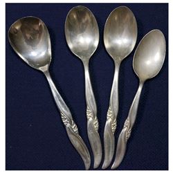 Group lot of 4 x antique sterling silver spoons;  (weighs 106.3 grams)