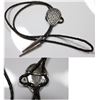 Image 1 : Sterling Silver Hammered Arrowhead  and Leather Native American Bolo With Sterling Tips. Stamped “Ho
