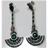 Image 1 : Art Deco Sterling Silver, Chysprase and Marcasite Drop style with Fan shape earrings.  Earrings are 