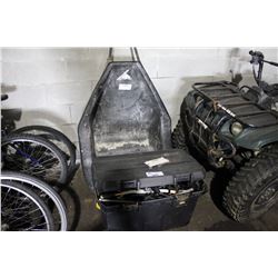 BIN OF ASSORTED BIKE PARTS AND CART