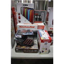 LOT OF ASSORTED SMALL APPLIANCES: KITCHEN AID TOASTER OVEN, BELLA COFFEE MAKER, GEORGE FORMAN