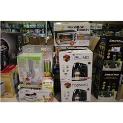 ASSORTED OPEN BOX SMALL APPLIANCES: 2 HAMILTON BEACH TOASTER, OSTER TOASTER, 2 TASSIMO COFFEE