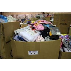 LARGE BOX OF ASSORTED CLOTHING AND LINEN