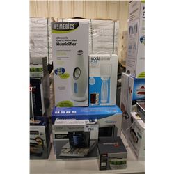 PANASONIC MICROWAVE, HOMEDICS HUMIDIFIER, SODA STREAM, SALAD SPINNER, AND COFFEE POD HOLDER