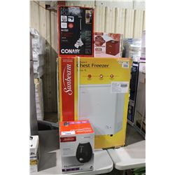 SUNBEAM CHEST FREEZER, SUNBEAM MIST ME, SUNBEAM HUMIDIFIER, AND CONAIR STEAMER