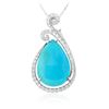 Image 2 : 14KT White Gold 11.29 ctw Turquoise and Diamond Pendant With Chain