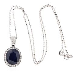 14KT White Gold 11.35 ctw Sapphire and Diamond Pendant With Chain