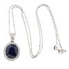 Image 1 : 14KT White Gold 11.35 ctw Sapphire and Diamond Pendant With Chain