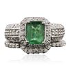 Image 1 : 14KT White Gold 1.20 ctw Emerald and Diamond Wedding Set