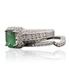 Image 3 : 14KT White Gold 1.20 ctw Emerald and Diamond Wedding Set