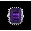 Image 1 : 14KT White Gold 9.12 ctw Amethyst and Diamond Ring