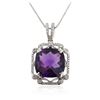 Image 2 : 18KT White Gold 9.79 ctw Amethyst and Diamond Pendant with Chain