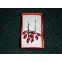 TIBETAN SILVER & RED TURQUOISE EARRINGS (L831-1)
