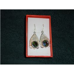 MYSTIC TOPAZ & SILVER TONE FILAGREE EARRINGS (L831-2)