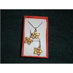 14 K WHITE GOLD OVER SILVER TOPAZ EARRINGS AND PENDANT SET WITH BOX LINK CHAIN (L831-6)