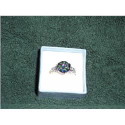 RAINBOW TOPAZ AND WHITE TOPAZ SILVER PLATED RING (L831-13)