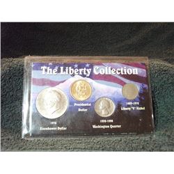USA LIBERTY COLLECTION "1976 EISENHOWER DOLLAR, A. JACS PRESIDENTIAL DOLLAR, 1972 WASHINGTON QUARTER