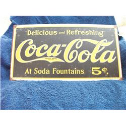 METAL SIGN "ICE COLD COCA COLA FIVE CENTS"