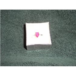 WHITE CZ AND RUBY RED FIRE OPAL SILVER PLATED RING (L835-19)