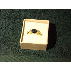 SAPPHIRE AND WHITE TOPAZ GOLD OVER SILVER RING (L835-22)