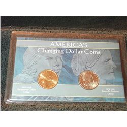 AMERICAS CHANGING DOLLAR COINS "2002 SACAQAWEA GOLDEN DOLLAR AND 1979 SUSAN B ANTHONY DOLLAR"