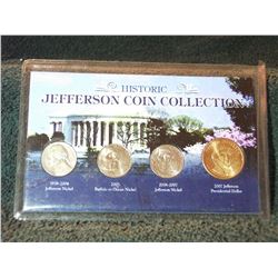 USA HISTORIC JEFFERSON COIN COLLECTION "3 NICKELS, JEFFERSON PRESIDENTIAL DOLLAR"