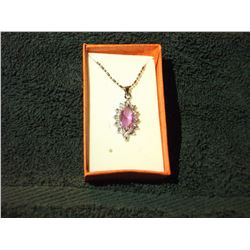 AMETHYST AND WHITE CRYSTAL PENDANT ON .925 STAMPED SILVER NECKLACE (L835-25)