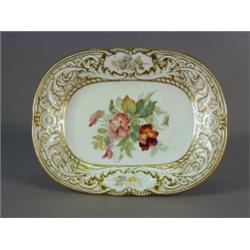 A 19th century Minton porcelain comport painted with pansies within a gilt painted and moulded bo...
