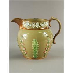 A large Enoch Wood & Sons jug with moulded, painted and copper lustre decoration, impressed mark,...