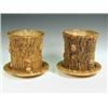 Image 1 : A pair of 19th century pottery bough pots and stands, naturalistically moulded as tree sections,...