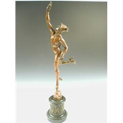After Giambologna MERCURY a bronze figure on a slate and bronze base, 86cm high Est. 350/450...