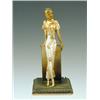 Image 1 : A painted spelter figure by Lorenzl in the form of a slender lady leaning on a pillar. A lamp bas...