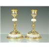Image 1 : A pair of late 19th century French candlesticks in alabaster and bronze with champleve decoration...