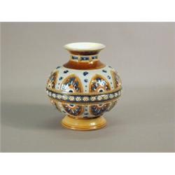 A Mettlach stoneware vase, of squat form, with stylised motifs and banding, 15cm Est. 100/150...