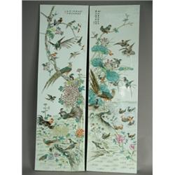 A pair of Chinese porcelain plaques with enamel decoration, 77.5 x 23cm Est. 200/300...