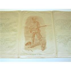 A Boer War silk screen three fold souvenir, with a facsimile of Rudyard Kipling's poem 'The Absen...