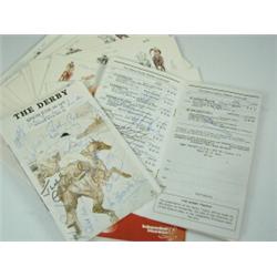 Various racing programmes to include the 202nd Epsom Derby Stakes, signed by jockeys Piggott, Swi...