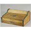 Image 1 : A 19th century camphorwood (?) and brass bound writing slope, with a frieze drawer a tambour roll...