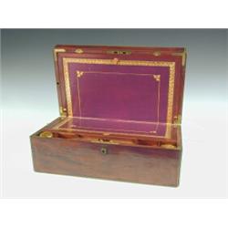 A mid 19th century mahogany and brass bound writing slope with an embossed leather writing surfac...