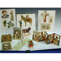 An album of approx fifty Victorian and Edwardian Christmas and greeting cards and scraps, many st...