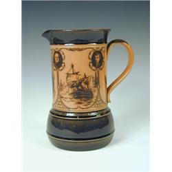 A George V Royal Doulton stoneware 'Nelson' commemorative jug titled 'Nelson and His Captains' fl...