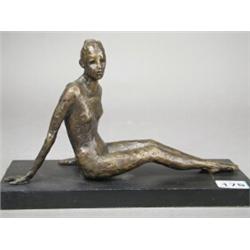 Marie Machen SPS SWA bronze dancing study, reclining female figure in a leotard, upon a black mar...