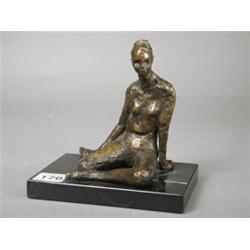 Marie Machen SPS SWA bronze dancing study, female figurine in a seated pose upon a black marble b...
